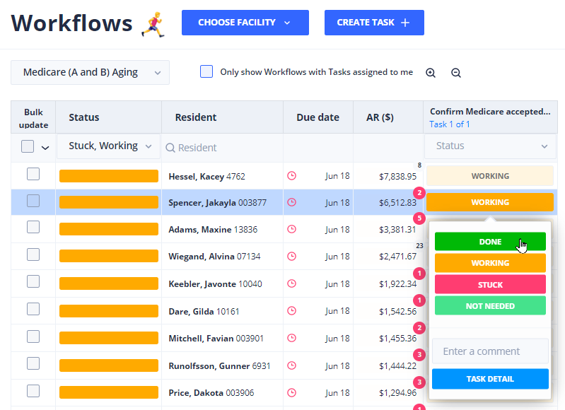 Hero banner showing Workflows page with Task status update